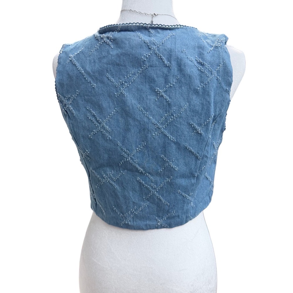 Kirious‎ Cotton Denim Corset Vest Blue Distressed Lace Trim Medium Boho Festival - Picture 6 of 12